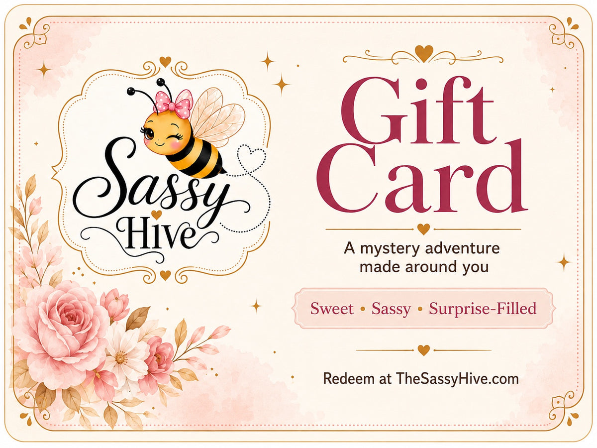 The Sassy Hive digital gift card with bee mascot and floral design